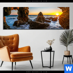 Alu Dibond Bild Sonnenuntergang In Meeresgrotte Panorama Produktvorschau mit dem Bild Sonnenuntergang in Meeresgrotte im Format Panorama.