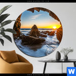 Alu Dibond Bild Sonnenuntergang In Meeresgrotte Rund Produktvorschau mit dem Bild Sonnenuntergang in Meeresgrotte im Format Rund.