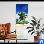 Alu Dibond Bild Traumstrand Unter Palmen Schmal Produktvorschau mit dem Bild Traumstrand unter Palmen im Format Schmal.