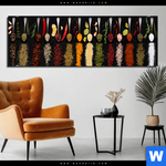 Alu Dibond Bild Vielfalt An Exotischen Gewuerzen Panorama Produktvorschau mit dem Bild Vielfalt an exotischen Gewürzen im Format Panorama.