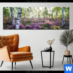 Alu Dibond Bild Wald Mit Heideblumen Panorama Produktvorschau mit dem Bild Wald mit Heideblumen im Format Panorama.