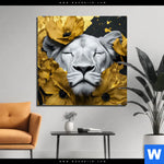 Alu Dibond Bild Weisse Loewin Mit Goldblueten Quadrat Produktvorschau mit dem Bild Weiße Löwin mit Goldblüten im Format Quadrat.