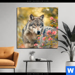 Alu Dibond Bild Wolfsblick Im Fruehling Quadrat Produktvorschau mit dem Bild Wolfsblick im Frühling im Format Quadrat.