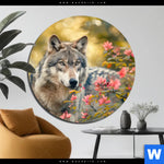 Alu Dibond Bild Wolfsblick Im Fruehling Rund Produktvorschau mit dem Bild Wolfsblick im Frühling im Format Rund.
