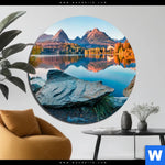 Aluminiumbild Gebürstet Abendszene Mit Bergen Und See Rund Produktvorschau mit dem Bild Abendszene mit Bergen und See im Format Rund.