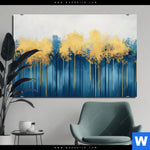 Aluminiumbild Gebürstet Abstrakter Wald Blau Gold Querformat Produktvorschau mit dem Bild Abstrakter Wald - Blau & Gold im Format Querformat.