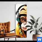 Aluminiumbild Gebürstet Affe Mit Kopfhoerern Brille Schmal Produktvorschau mit dem Bild Affe mit Kopfhörern & Brille im Format Schmal.