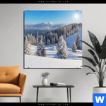 Aluminiumbild Gebürstet Berge Und Waelder In Schnee Quadrat Produktvorschau mit dem Bild Berge und Wälder in Schnee im Format Quadrat.