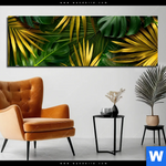 Aluminiumbild Gebürstet Blaetter Gold Gruen Panorama Produktvorschau mit dem Bild Blätter Gold Grün im Format Panorama.