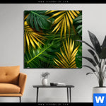 Aluminiumbild Gebürstet Blaetter Gold Gruen Quadrat Produktvorschau mit dem Bild Blätter Gold Grün im Format Quadrat.