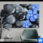 Aluminiumbild Gebürstet Blaue Blume Graue Steine Querformat Produktvorschau mit dem Bild Blaue Blume & Graue Steine im Format Querformat.