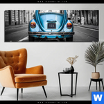 Aluminiumbild Gebürstet Blauer Oldtimer Panorama Produktvorschau mit dem Bild Blauer Oldtimer im Format Panorama.