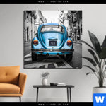 Aluminiumbild Gebürstet Blauer Oldtimer Quadrat Produktvorschau mit dem Bild Blauer Oldtimer im Format Quadrat.
