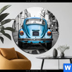 Aluminiumbild Gebürstet Blauer Oldtimer Rund Produktvorschau mit dem Bild Blauer Oldtimer im Format Rund.