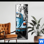 Aluminiumbild Gebürstet Blauer Oldtimer Schmal Produktvorschau mit dem Bild Blauer Oldtimer im Format Schmal.