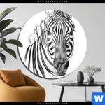 Aluminiumbild Gebürstet Bleistiftzeichnung Zebra Rund Produktvorschau mit dem Bild Bleistiftzeichnung Zebra im Format Rund.