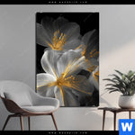 Aluminiumbild Gebürstet Blueten Gold Weiss Hochformat Produktvorschau mit dem Bild Blüten Gold & Weiß im Format Hochformat.