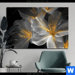 Aluminiumbild Gebürstet Blueten Gold Weiss Querformat Produktvorschau mit dem Bild Blüten Gold & Weiß im Format Querformat.