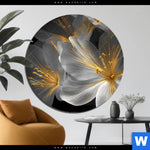 Aluminiumbild Gebürstet Blueten Gold Weiss Rund Produktvorschau mit dem Bild Blüten Gold & Weiß im Format Rund.