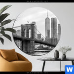 Aluminiumbild Gebürstet Brooklyn Bridge Schwarzweiss Rund Produktvorschau mit dem Bild Brooklyn Bridge Schwarzweiß im Format Rund.