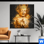 Aluminiumbild Gebürstet Buddha Golden Splash Quadrat Produktvorschau mit dem Bild Buddha Golden Splash im Format Quadrat.