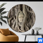 Aluminiumbild Gebürstet Buddha In Baumwurzeln Rund Produktvorschau mit dem Bild Buddha in Baumwurzeln im Format Rund.