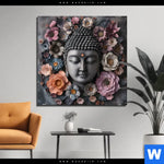 Aluminiumbild Gebürstet Buddha Kunst Mit Pastellblueten Quadrat Produktvorschau mit dem Bild Buddha-Kunst mit Pastellblüten im Format Quadrat.