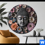 Aluminiumbild Gebürstet Buddha Kunst Mit Pastellblueten Rund Produktvorschau mit dem Bild Buddha-Kunst mit Pastellblüten im Format Rund.