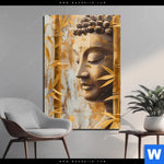 Aluminiumbild Gebürstet Buddha Statue Im Goldenen Bambus Hochformat Produktvorschau mit dem Bild Buddha-Statue im goldenen Bambus im Format Hochformat.