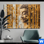Aluminiumbild Gebürstet Buddha Statue Im Goldenen Bambus Querformat Produktvorschau mit dem Bild Buddha-Statue im goldenen Bambus im Format Querformat.