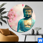 Aluminiumbild Gebürstet Buddha Statue Mit Kirschblueten Rund Produktvorschau mit dem Bild Buddha Statue mit Kirschblüten im Format Rund.