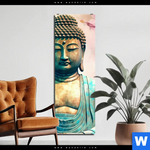 Aluminiumbild Gebürstet Buddha Statue Mit Kirschblueten Schmal Produktvorschau mit dem Bild Buddha Statue mit Kirschblüten im Format Schmal.