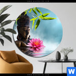 Aluminiumbild Gebürstet Buddha Statue Mit Seerose Rund Produktvorschau mit dem Bild Buddha Statue mit Seerose im Format Rund.