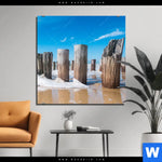 Aluminiumbild Gebürstet Buhnen In Wellen Am Strand Quadrat Produktvorschau mit dem Bild Buhnen in Wellen am Strand im Format Quadrat.