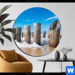 Aluminiumbild Gebürstet Buhnen In Wellen Am Strand Rund Produktvorschau mit dem Bild Buhnen in Wellen am Strand im Format Rund.