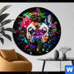 Aluminiumbild Gebürstet Bunte Bulldogge Schwarz Rund Produktvorschau mit dem Bild Bunte Bulldogge Schwarz im Format Rund.