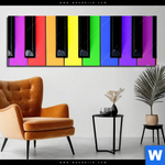Aluminiumbild Gebürstet Bunte Klaviertasten Panorama Produktvorschau mit dem Bild Bunte Klaviertasten im Format Panorama.