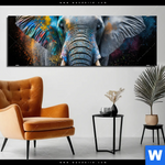 Aluminiumbild Gebürstet Bunter Elefant Panorama Produktvorschau mit dem Bild Bunter Elefant im Format Panorama.