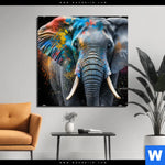 Aluminiumbild Gebürstet Bunter Elefant Quadrat Produktvorschau mit dem Bild Bunter Elefant im Format Quadrat.