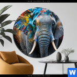 Aluminiumbild Gebürstet Bunter Elefant Rund Produktvorschau mit dem Bild Bunter Elefant im Format Rund.
