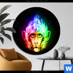 Aluminiumbild Gebürstet Bunter Feuer Affe Rund Produktvorschau mit dem Bild Bunter Feuer-Affe im Format Rund.