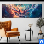 Aluminiumbild Gebürstet Bunter Hirsch In Flammen Panorama Produktvorschau mit dem Bild Bunter Hirsch in Flammen im Format Panorama.