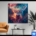 Aluminiumbild Gebürstet Bunter Hirsch In Flammen Quadrat Produktvorschau mit dem Bild Bunter Hirsch in Flammen im Format Quadrat.