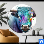 Aluminiumbild Gebürstet Bunter Stierkopf Rund Produktvorschau mit dem Bild Bunter Stierkopf im Format Rund.