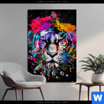 Aluminiumbild Gebürstet Bunter Tiger Schwarz Hochformat Produktvorschau mit dem Bild Bunter Tiger Schwarz im Format Hochformat.