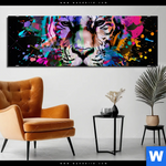 Aluminiumbild Gebürstet Bunter Tiger Schwarz Panorama Produktvorschau mit dem Bild Bunter Tiger Schwarz im Format Panorama.