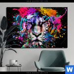 Aluminiumbild Gebürstet Bunter Tiger Schwarz Querformat Produktvorschau mit dem Bild Bunter Tiger Schwarz im Format Querformat.