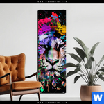Aluminiumbild Gebürstet Bunter Tiger Schwarz Schmal Produktvorschau mit dem Bild Bunter Tiger Schwarz im Format Schmal.