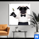 Aluminiumbild Gebürstet Cooler Mops Mit Martini Quadrat Produktvorschau mit dem Bild Cooler Mops mit Martini im Format Quadrat.