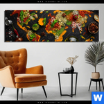 Aluminiumbild Gebürstet Die Weltkarte Der Gewuerze Panorama Produktvorschau mit dem Bild Die Weltkarte der Gewürze im Format Panorama.